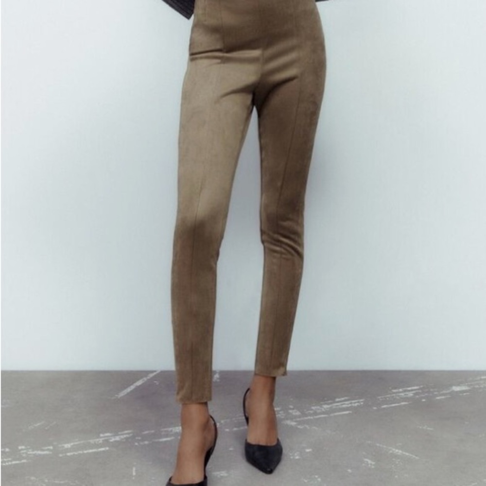 Zara Tan Skinny Pants High-Waisted Ankle-Length